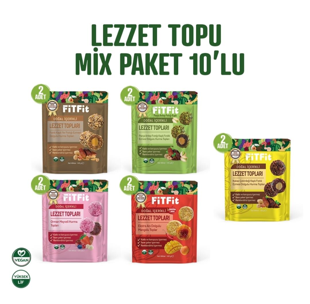 Mix Paket Dolgulu Hurmalı Meyve Topları Glutensiz ve Doğal Sağlıklı Atıştırmalık 100GR X 10 ADET