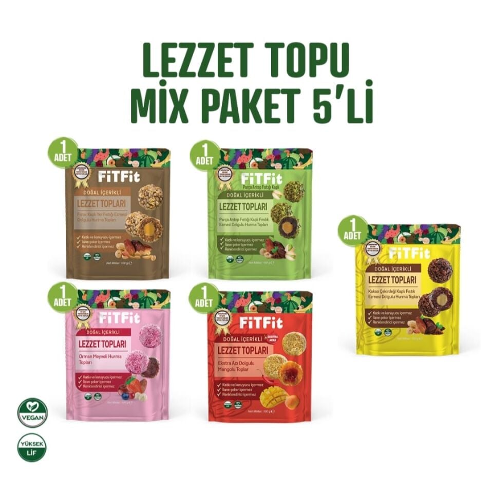 Mix Paket Dolgulu Hurmalı Meyve Topları Glutensiz ve Doğal Sağlıklı Atıştırmalık 100GR X 5 ADET