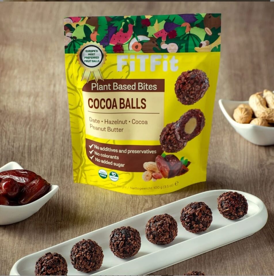 FitFit Kakao Çekirdeği Kaplı Fıstık Ezmesi Dolgulu Hurmalı Meyve Topları Glutensiz Doğal Atıştırmalık 100GR X 5 ADET