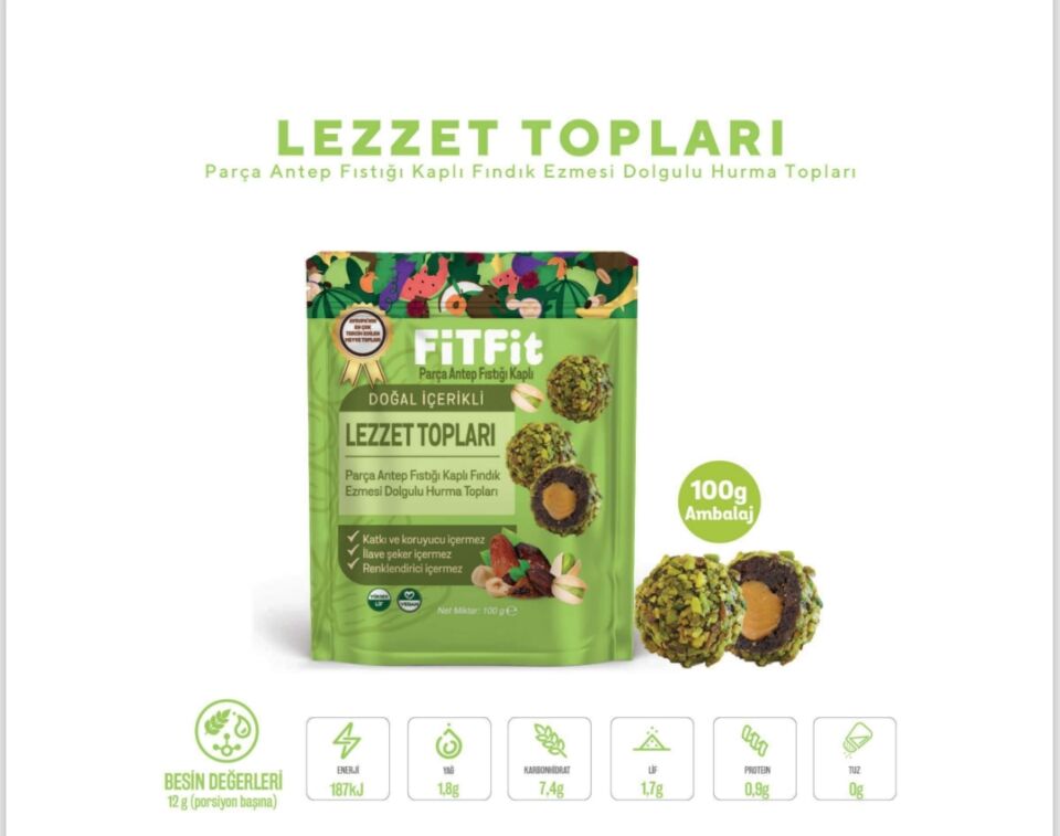 FitFit Antep Fıstıklı ve Hurmalı Meyve Topları Glutensiz Doğal Atıştırmalık 100GR X 5 ADET