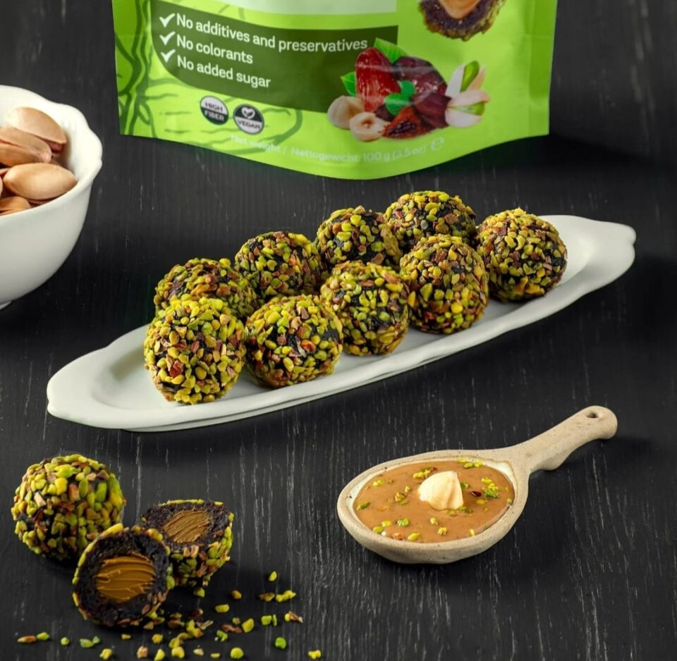 FitFit Antep Fıstıklı ve Hurmalı Meyve Topları Glutensi, Doğal Atıştırmalık 100GR X 10 ADET