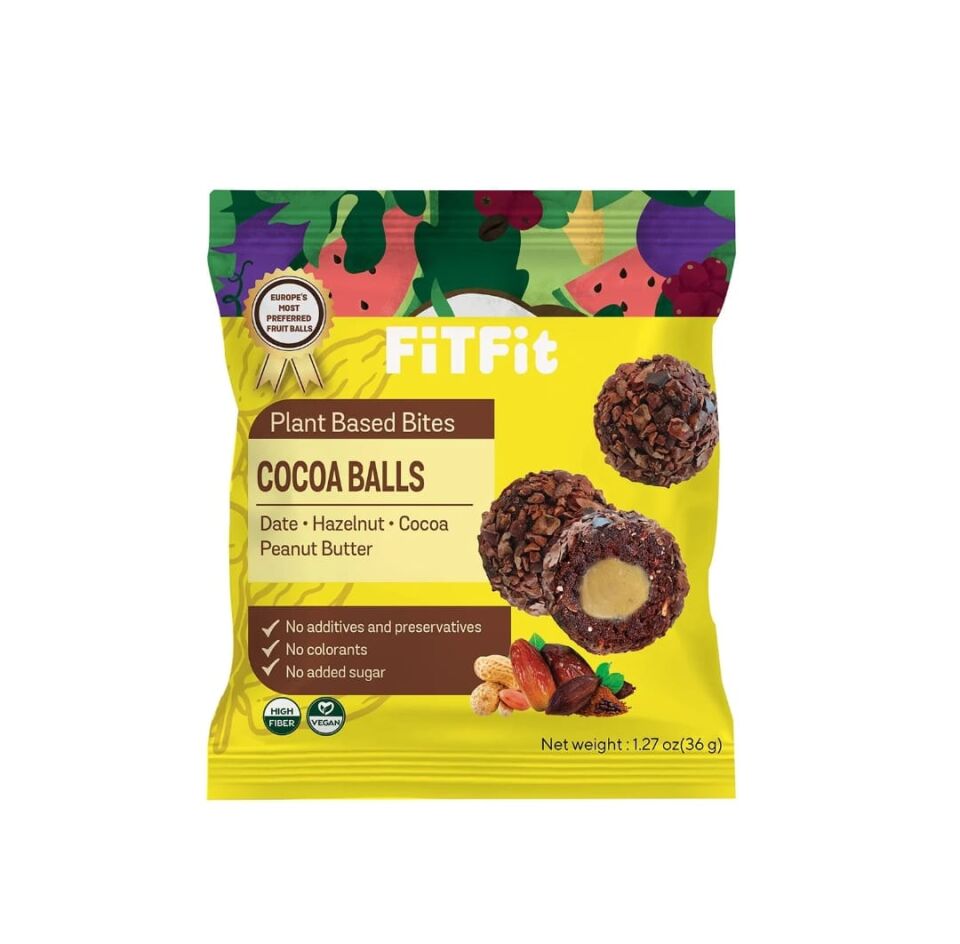 FitFit Kakao Çekirdeği Kaplı Fıstık Ezmesi Dolgulu Hurma Meyve Topları Glutensiz Doğal Atıştırmalık 36gr X 15 ADET