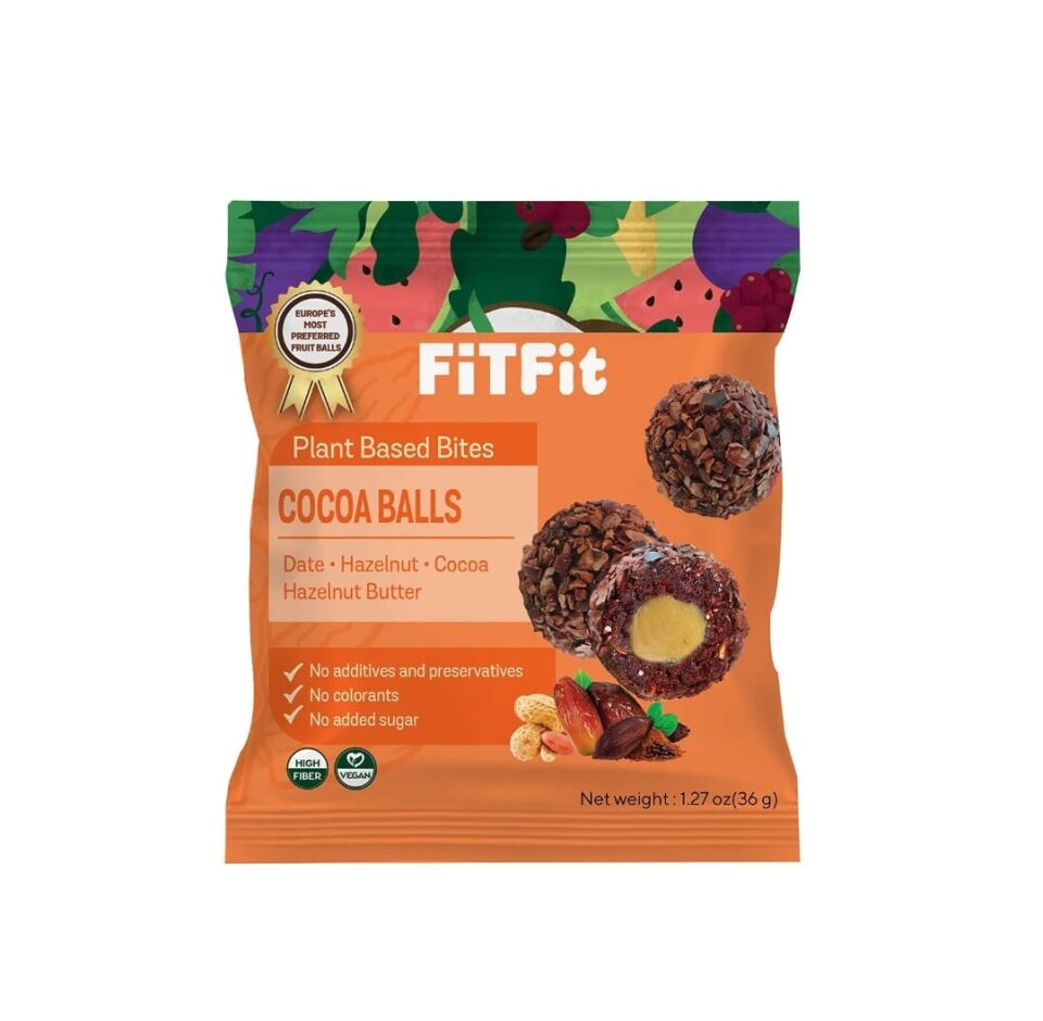 FitFit Kakao Çekirdeği Kaplı Fındık Ezmesi Dolgulu Hurma Meyve Topları Glutensiz Doğal Atıştırmalık 36gr X 15 ADET