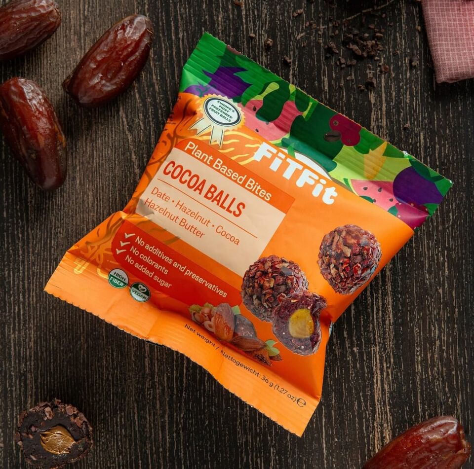 FitFit Kakao Çekirdeği Kaplı Fındık Ezmesi Dolgulu Hurma Meyve Topları Glutensiz Doğal Atıştırmalık 36gr X 15 ADET