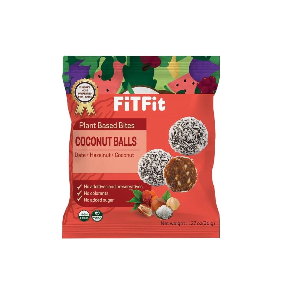 FitFit Hindistan Cevizi Kaplı Hurma Fındık Meyve Topları Glutensiz Doğal Atıştırmalık 36gr X 15 ADET
