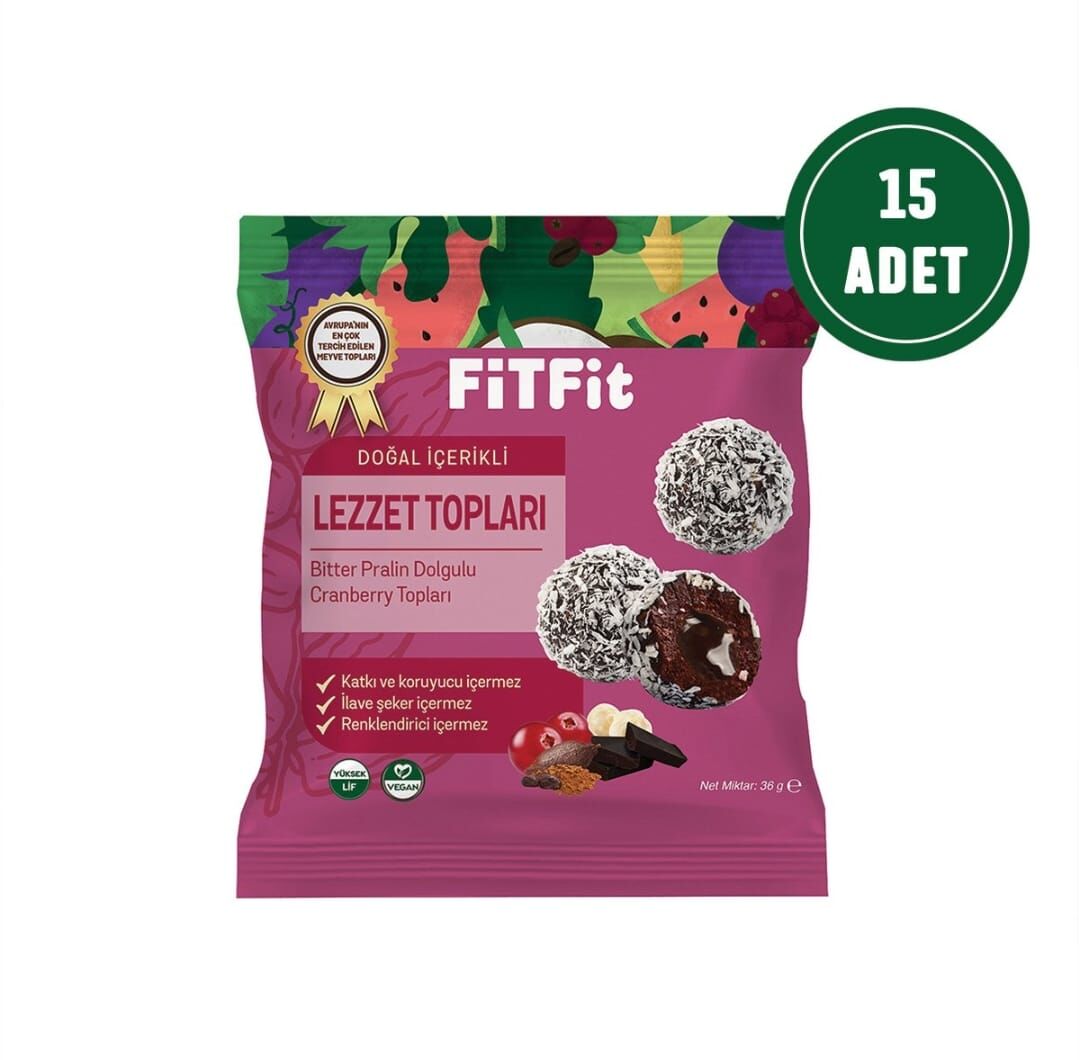 FitFit Cranberry Meyve Topları Glutensiz Doğal Atıştırmalık 36gr X 15 ADET