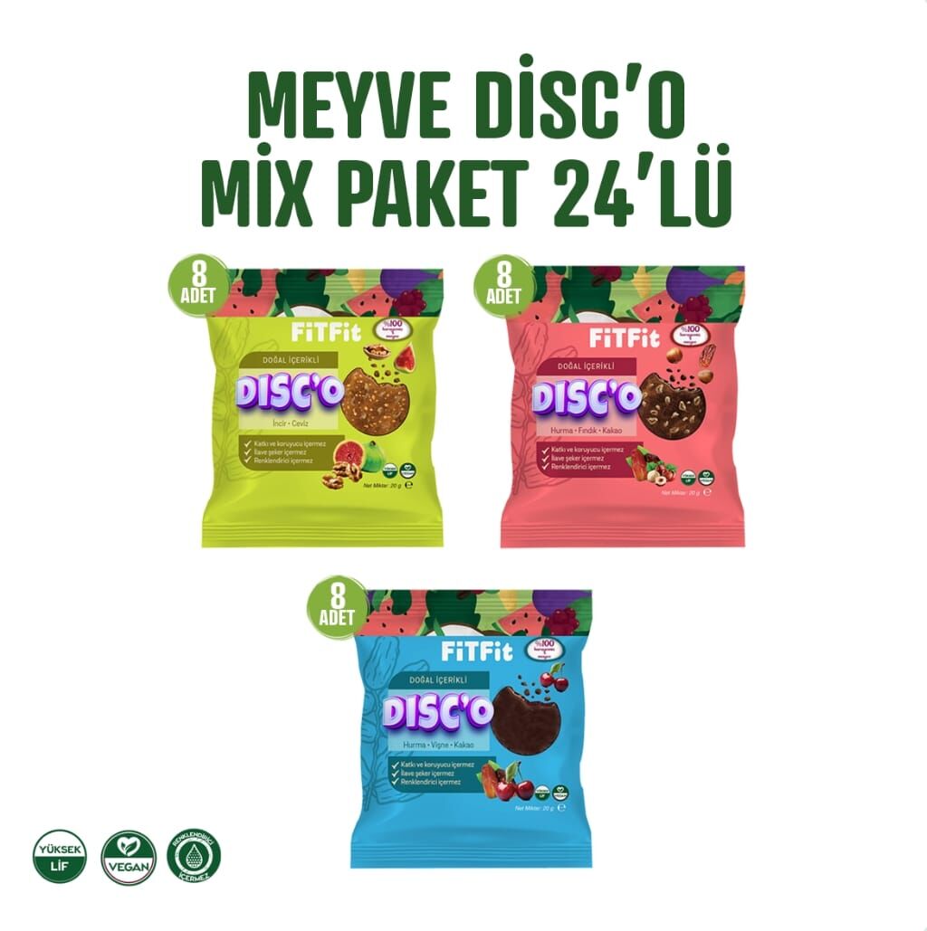 Disc'o Mix Paket Meyve Diski Glutensiz Doğal ve Sağlıklı Atıştırmalık 20GR X 24 ADET