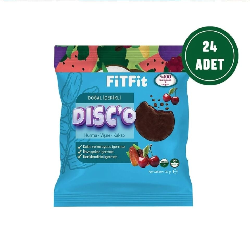 FitFit Disc'o Hurma Vişne Kakao Meyve Diski Glutensiz Doğal Atıştırmalık 20GR X 24 ADET