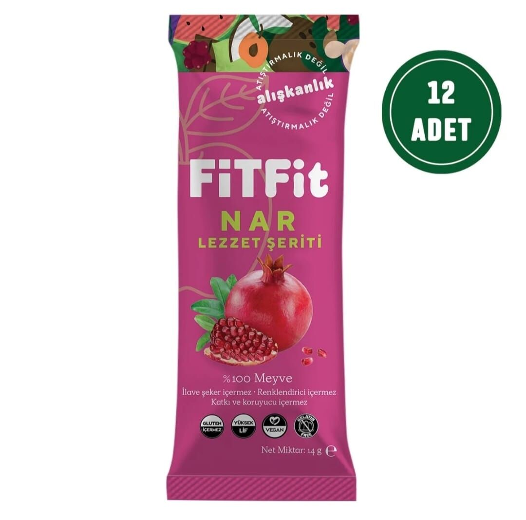 FitFit Nar Meyve Pestili Glutensiz ve Doğal Meyve Atıştırmalığı 14GR X 12 ADET