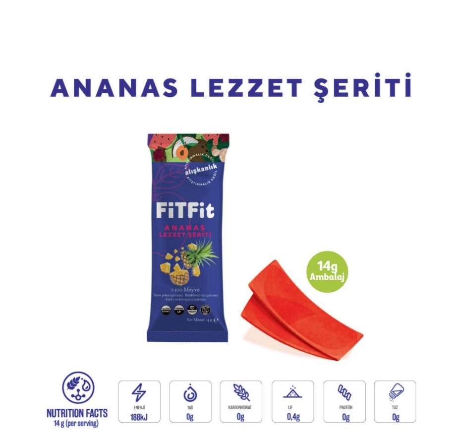 FitFit Ananas Meyve Pestili Glutensiz ve Doğal Meyve Atıştırmalığı 14GR X 12 ADET