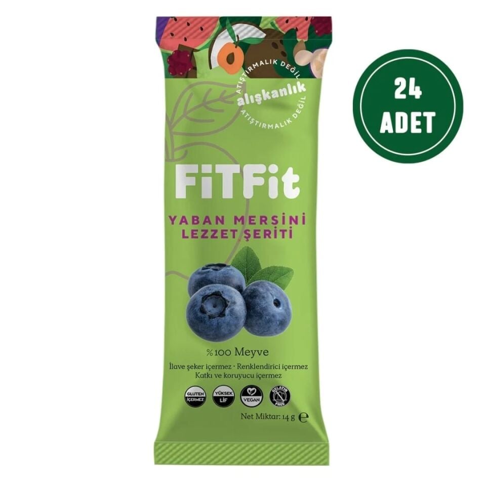 FitFit Yaban Mersini Meyve Pestil Glutensiz ve Doğal Meyve Atıştırmalığı 14GR X 24 ADET