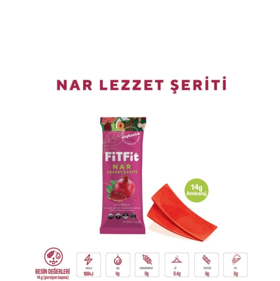 FitFit Nar Meyve Pestili Glutensiz ve Doğal Meyve Atıştırmalığı 14GR X 24 ADET