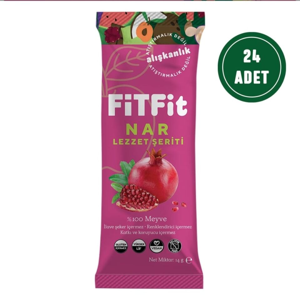 FitFit Nar Meyve Pestili Glutensiz ve Doğal Meyve Atıştırmalığı 14GR X 24 ADET