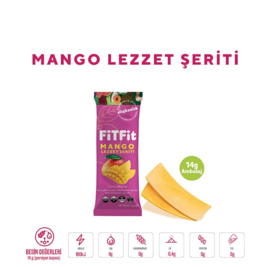 FitFit Mango Meyve Pestili Glutensiz ve Doğal Meyve Atıştırmalığı 14GR X 24 ADET