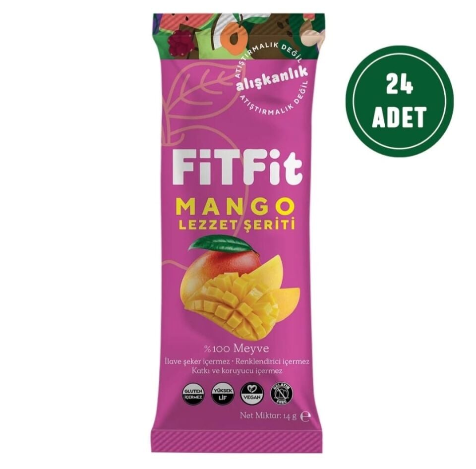FitFit Mango Meyve Pestili Glutensiz ve Doğal Meyve Atıştırmalığı 14GR X 24 ADET