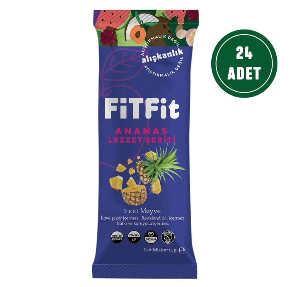 FitFit Ananas Meyve Pestili Glutensiz ve Doğal Meyve Atıştırmalığı 14GR X 24 ADET