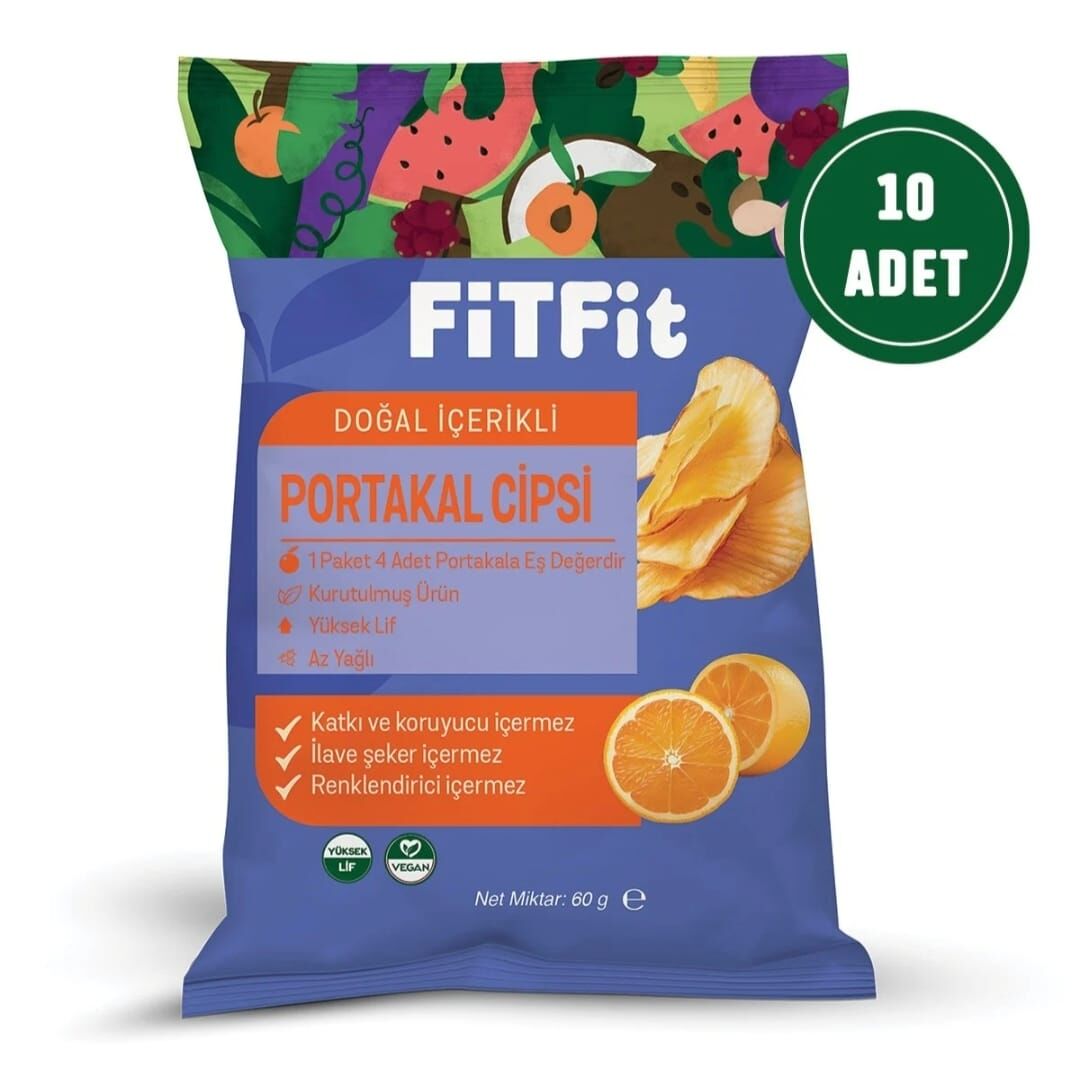 FitFit Portakal Meyve Cipsi Glutensiz ve Doğal Atıştırmalık 60gr X 10 ADET