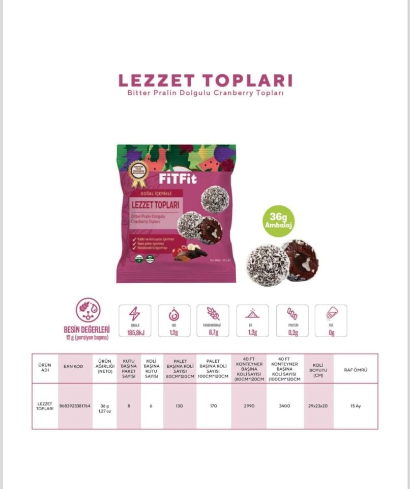 FİTFit Cranberry Meyve Topları 36gr X 1 ADET