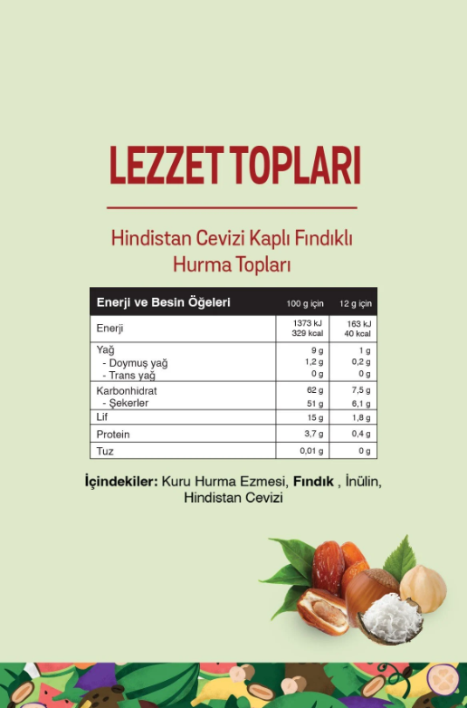 FitFit Hindistan Cevizi Kaplı Hurma Fındık Meyve Topları, Doğal Atıştırmalık 36 gr X 5 ADET