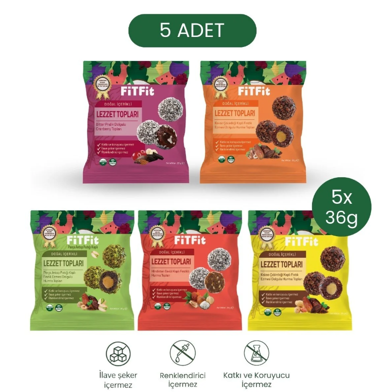 FitFit Lezzet Topları Deneme Paketi 5’li – 5 Farklı Çeşit 36 gr x 5 ADET