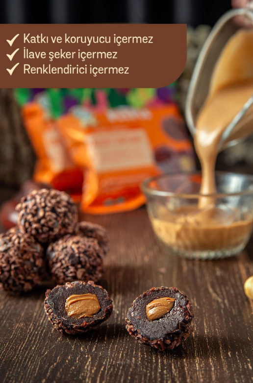 FitFit Kakao Çekirdeği Kaplı Fındık Ezmesi Dolgulu Hurma Meyve Topları, Doğal Atıştırmalık 36 gr X 5 ADET