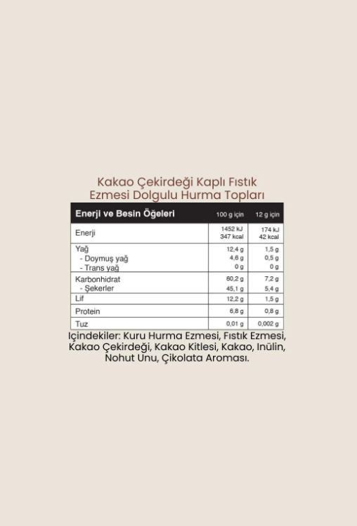 FitFit Kakao Çekirdeği Kaplı Fıstık Ezmesi Dolgulu Hurma Meyve Topları, Doğal Atıştırmalık 36 gr X 5 ADET