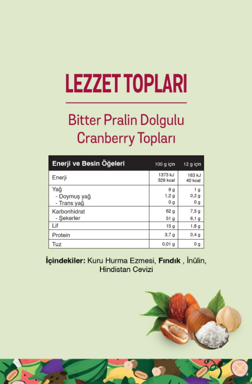 FitFit Cranberry Meyve Topları, Doğal Atıştırmalık 36 gr X 5 ADET