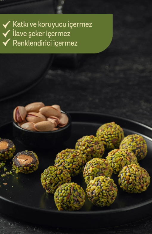 FitFit Antep Fıstıklı ve Fıstık Ezmesi Dolgulu Hurmalı Meyve Topları, Doğal Atıştırmalık 36 gr X 5 ADET