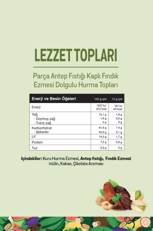 FitFit Antep Fıstıklı ve Fıstık Ezmesi Dolgulu Hurmalı Meyve Topları, Doğal Atıştırmalık 36 gr X 5 ADET