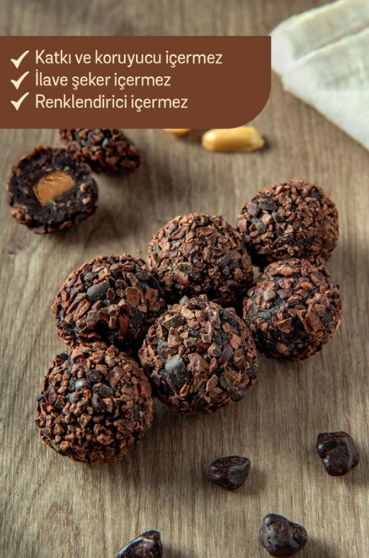 FiTFit Doğal İçerikli Lezzet Topları | Kakao Çekirdeği Kaplı Fıstık Ezmesi Dolgulu Hurma Topları 100 gr X 5 ADET