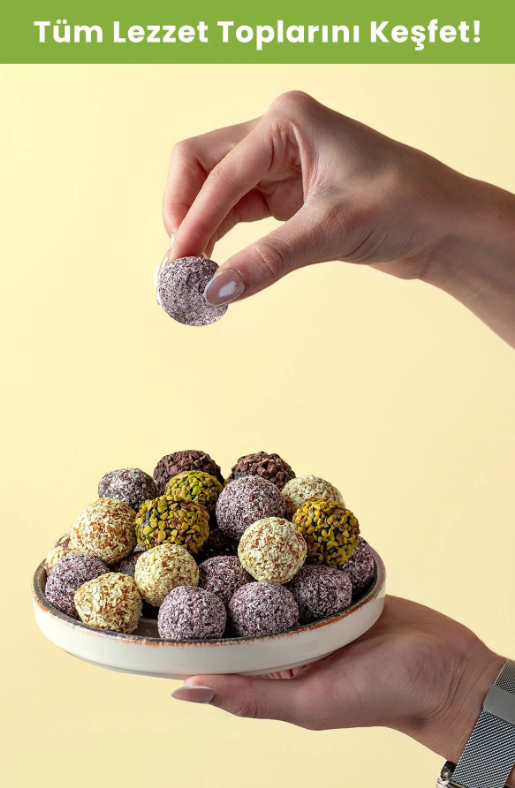 FiTFit Doğal İçerikli Lezzet Topları Antep Fıstıklı Fındık Ezmesi Dolgulu Lezzet Topları 100 gr x 5 ADET