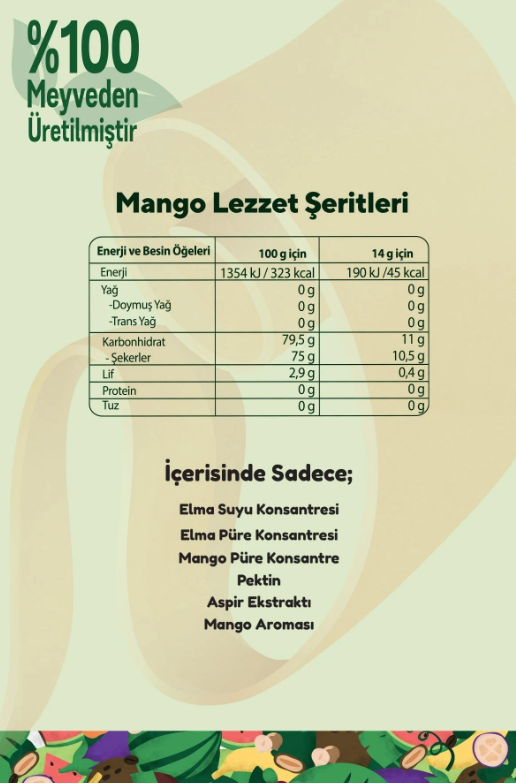 FiTFit Mango Lezzet Şeriti | Doğal Meyve Pestili Şekersiz Sağlıklı Atıştırmalık 14 gr x 6 ADET