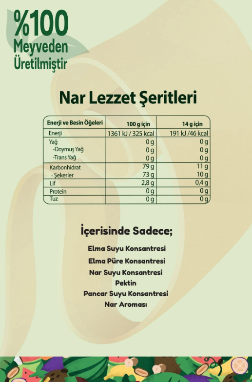 FiTFit Nar Lezzet Şeriti | Doğal Meyve Pestili Şekersiz Sağlıklı Atıştırmalık 14 gr x 6 ADET