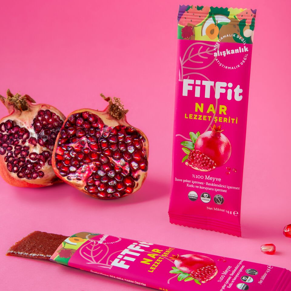FiTFit Nar Lezzet Şeriti | Doğal Meyve Pestili Şekersiz Sağlıklı Atıştırmalık 14 gr x 6 ADET