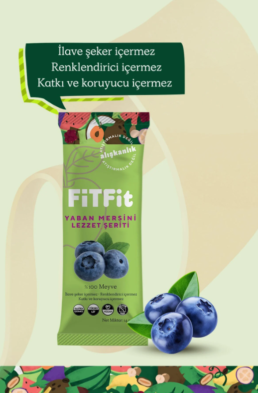 FiTFit Yaban Mersini Lezzet Şeriti | Doğal Meyve Pestili Şekersiz Sağlıklı Atıştırmalık 14 gr x 6 ADET
