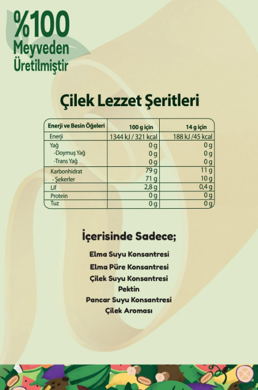 FiTFit Çilek Lezzet Şeriti | Doğal Meyve Pestili Şekersiz Sağlıklı Atıştırmalık 14 gr x 6 ADET