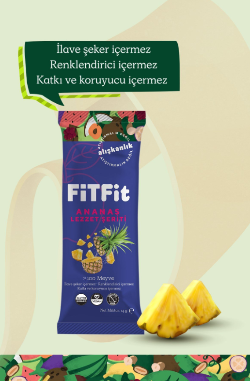 FitFit Ananas Meyve Pestili Glutensiz ve Doğal Meyve Atıştırmalığı 14 gr X 6 ADET