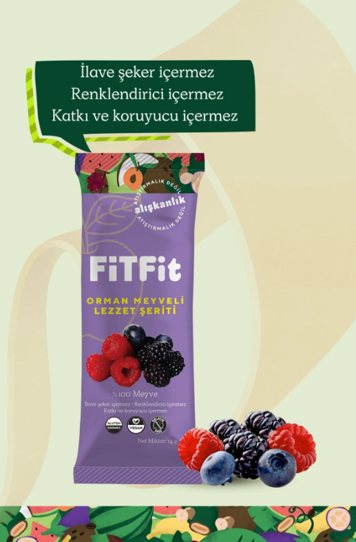 FitFit Orman Meyveli Pestil Glutensiz ve Doğal Meyve Atıştırmalığı 14 GR X 6 ADET