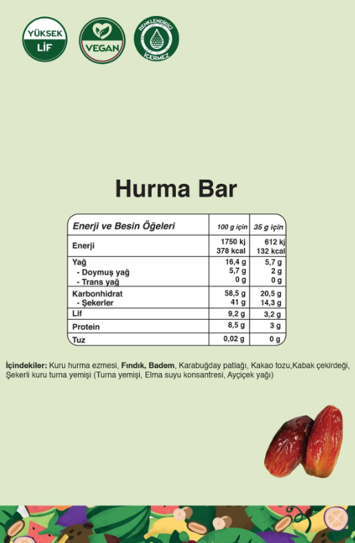 FitFit Fındık Badem ve Hurmalı Meyve Barı, Doğal Atıştırmalık 35 gr X 3 ADET