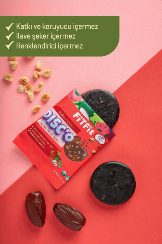 FiTFit Disc’o Hurma Fındık Kakao | Doğal Enerji Diski | Rafine Şekersiz & Katkısız 20 gr x 3 ADET