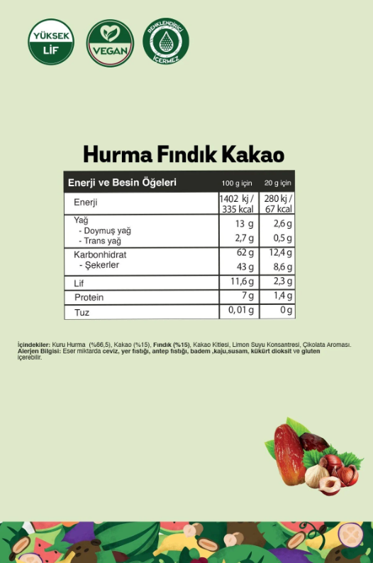 FiTFit Disc’o Hurma Fındık Kakao | Doğal Enerji Diski | Rafine Şekersiz & Katkısız 20 gr x 3 ADET