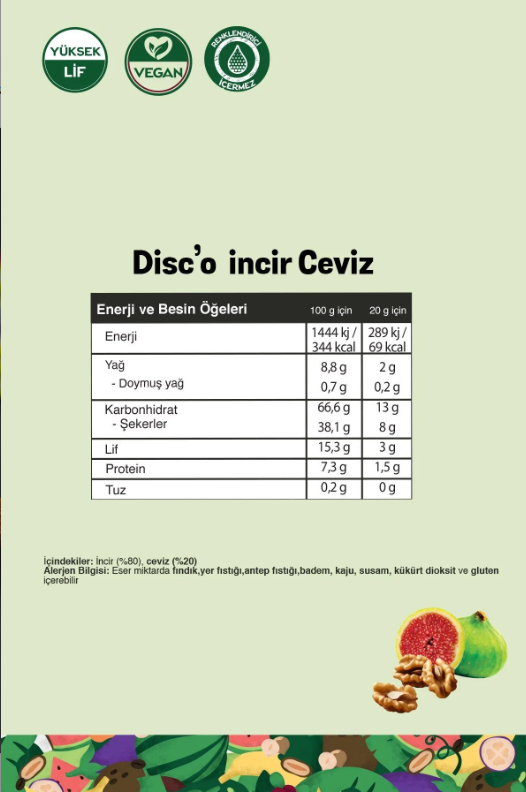 FiTFit Disc’o İncir Ceviz | %100 Doğal Meyve & Kuruyemiş | İlave Şekersiz Atıştırmalık 20 gr x 3 ADET