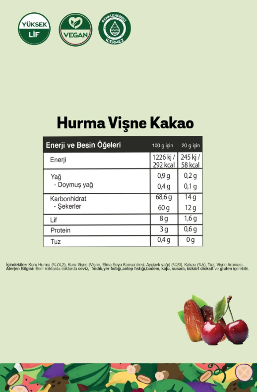 FitFit Disc'o Hurma Vişne Kakao Meyve Diski, Doğal Atıştırmalık 20 gr X 3 ADET