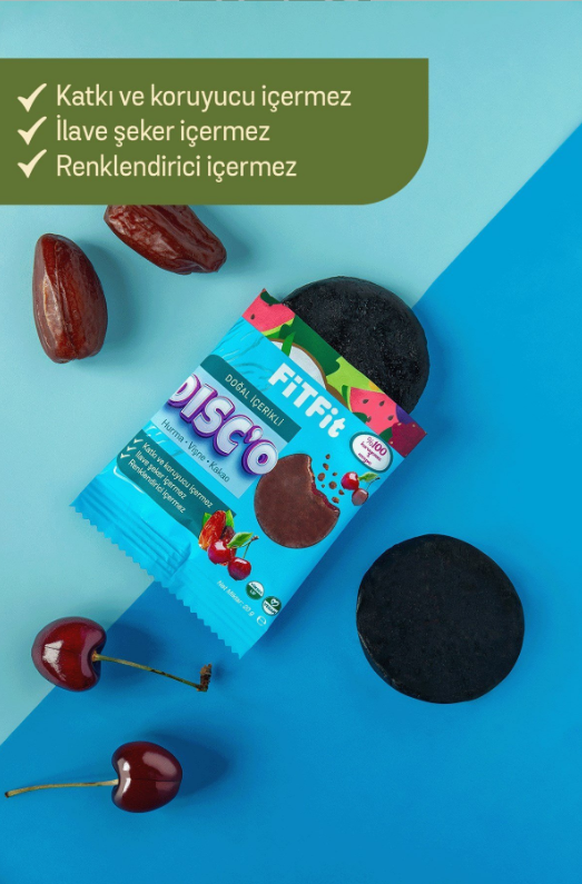 FitFit Disc'o Hurma Vişne Kakao Meyve Diski, Doğal Atıştırmalık 20 gr X 3 ADET